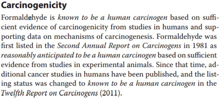 Formaldehyde Human Carcinogen