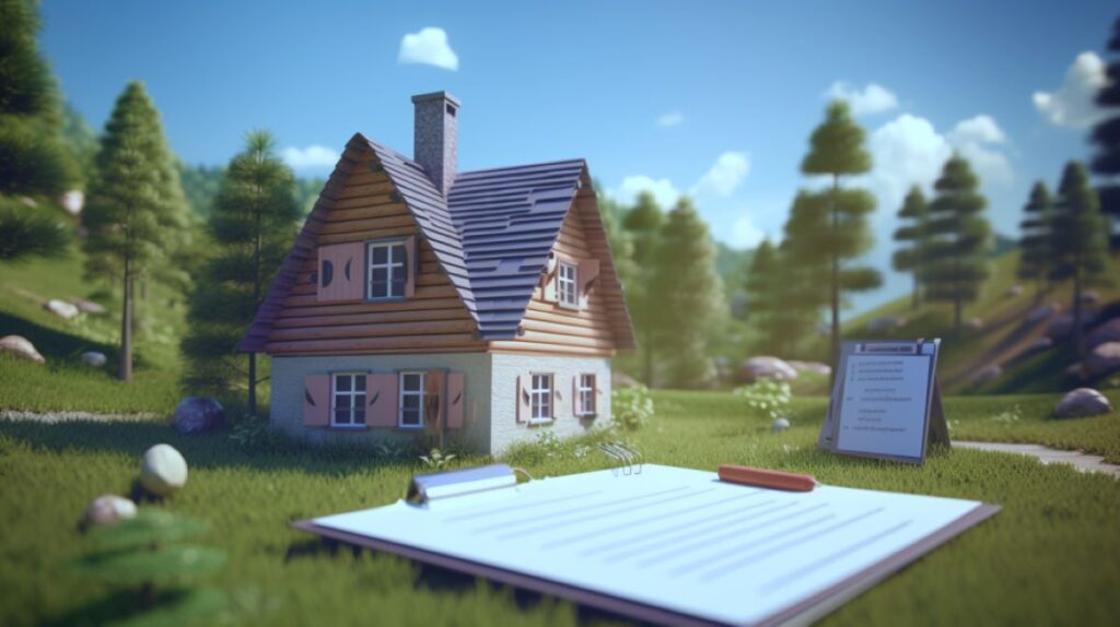 A cartoon house in a pretty wooded scene with a clipboard checklist next to it.