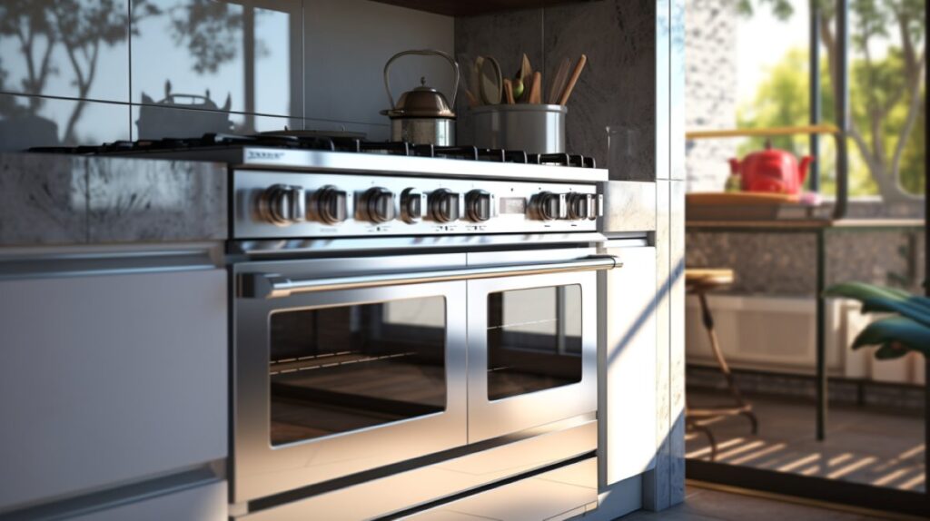 Stainless steel stove in a sunlight modern kitchen.