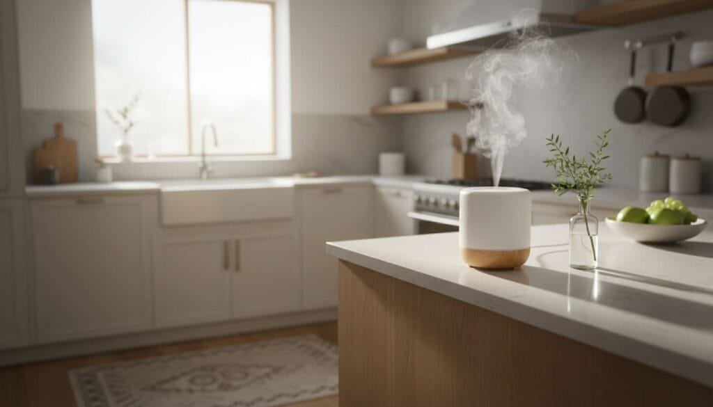 essential oil diffuser modern kitchen morning