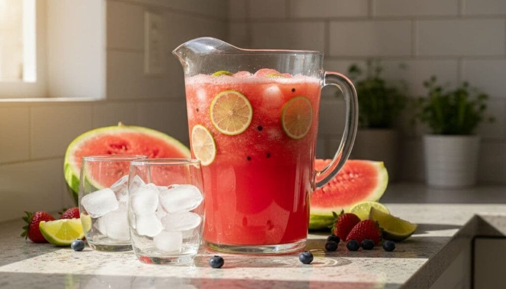 homemade watermelon agua-fresca pitcher